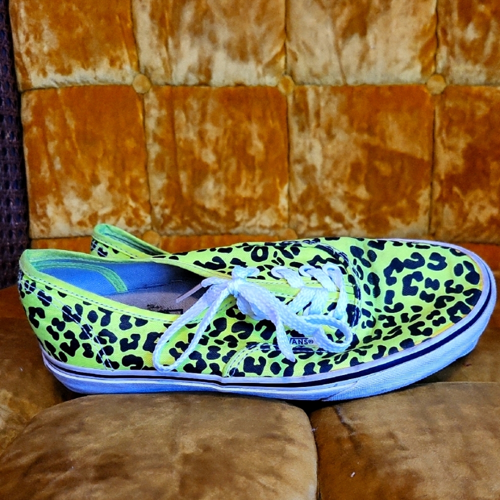 Vans Women's Leopard Print Sneakers - Neon Green, Size 5.5M/7W